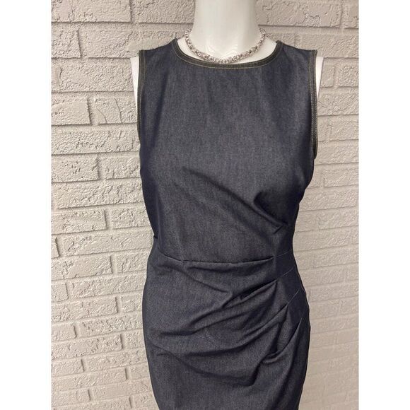 Maggy London Women Stretchy Ruched  Sheath Dress With Yellow Back Zipper Size 4 - Picture 5 of 12